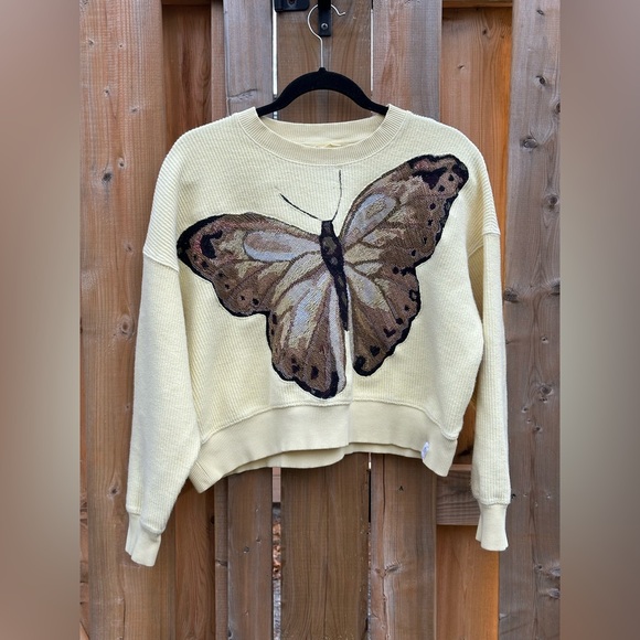 AERIE Upcycled Butterfly Tapestry Patch Ribbed Top - Size XS - Picture 2 of 7
